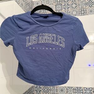 SHEIN Blue Los Angeles Graphic Crop Tee